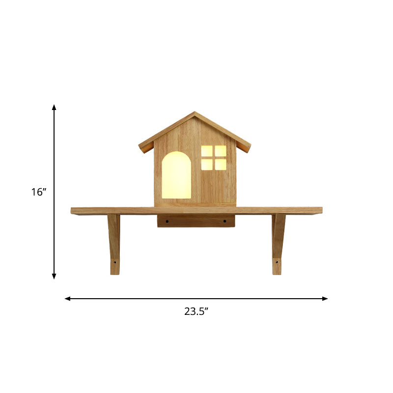 BowLift | Beige Lodge Wall Lamp Interior Nordic Wood LED Wall Cabinet with Shelf, Warm/White Light