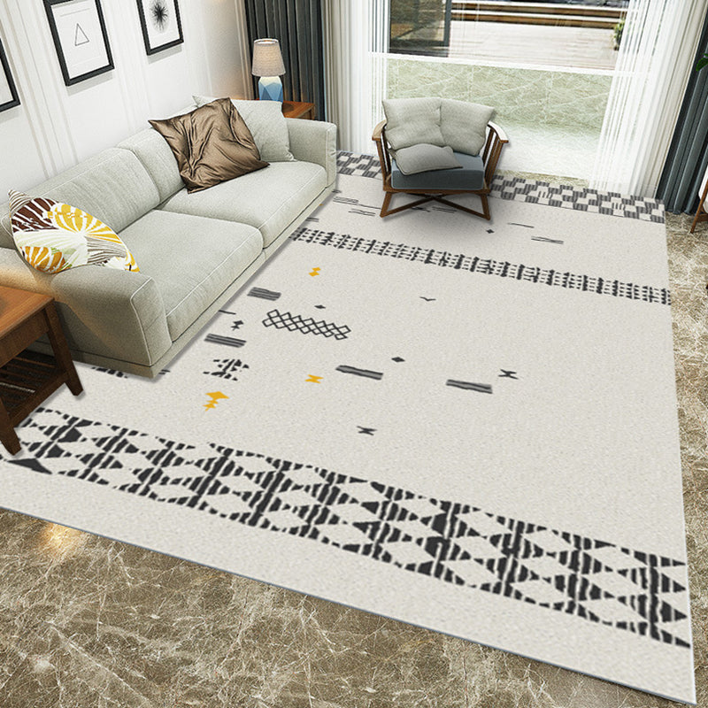 BowLift | Casual Novelty Rug in Ivory Geometry Diamond Stripes Print Rug Polyester Washable Rug for Living Room