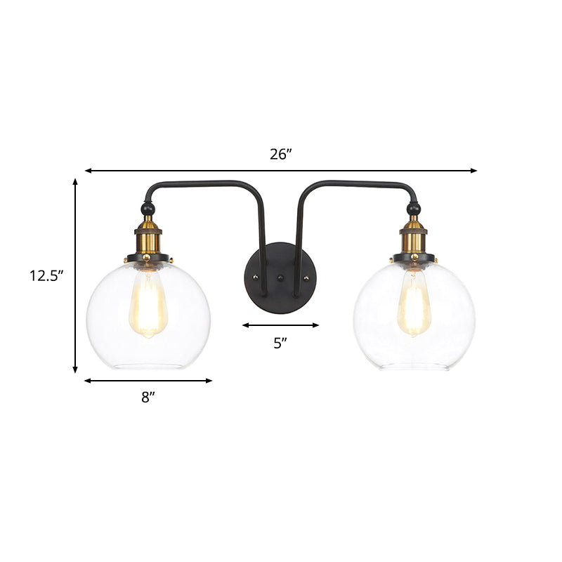 BowLift | Black Globe/Sconce Wall Lamp Industrial Design Clear Glass 2 Lights Dining Room Wall Lighting