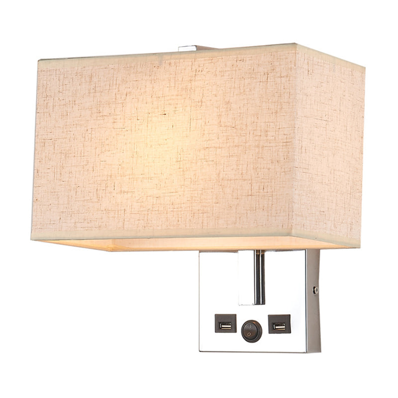 BowLift | Fabric Rectangle Wall Light Kit Minimalist Single-Bulb Beige/Black/White Wall Lamp with USB Port