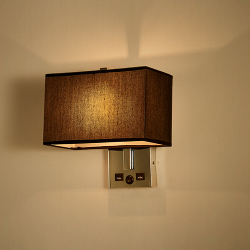 BowLift | Fabric Rectangle Wall Light Kit Minimalist Single-Bulb Beige/Black/White Wall Lamp with USB Port