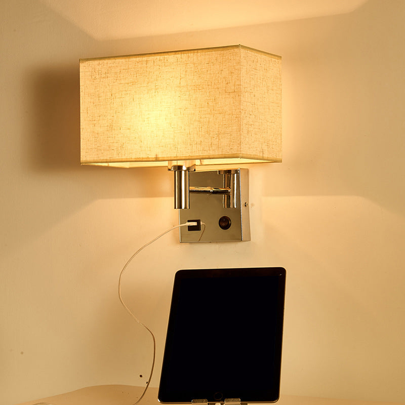 BowLift | Beige/Black/White Rectangular Wall Light Simplicity 1-Head Fabric Wall-Mounted Lighting for Nightstand