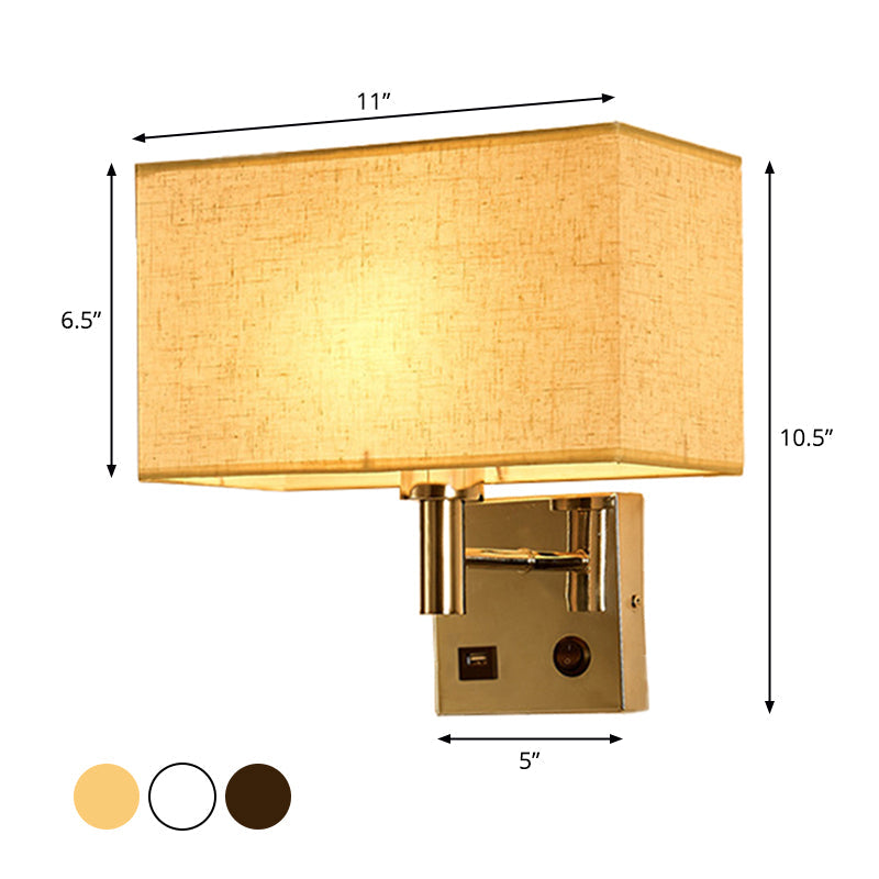 BowLift | Beige/Black/White Rectangular Wall Light Simplicity 1-Head Fabric Wall-Mounted Lighting for Nightstand