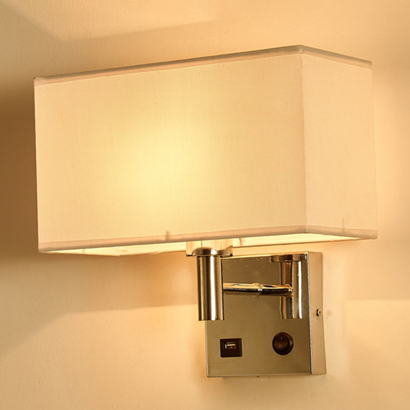 BowLift | Beige/Black/White Rectangular Wall Light Simplicity 1-Head Fabric Wall-Mounted Lighting for Nightstand