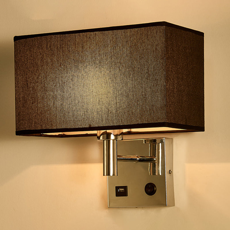 BowLift | Beige/Black/White Rectangular Wall Light Simplicity 1-Head Fabric Wall-Mounted Lighting for Nightstand