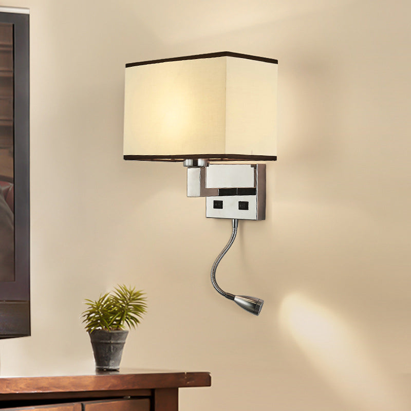 BowLift | Fabric Cuboid Wall Light Kit Minimalist 1-Light White/Beige Spotlight Wall Lamp with Charging Port