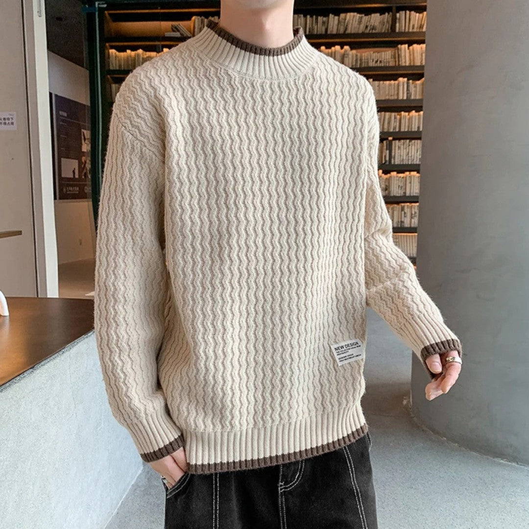 Merino Wool Pullover with Wave Texture