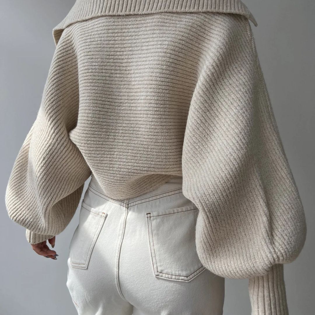 Ribbed V-Neck Sweater in Soft Stretch Knit