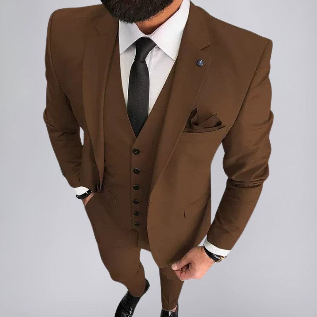 Three-Piece Slim Fit Suit with Blazer, Vest, and Trousers