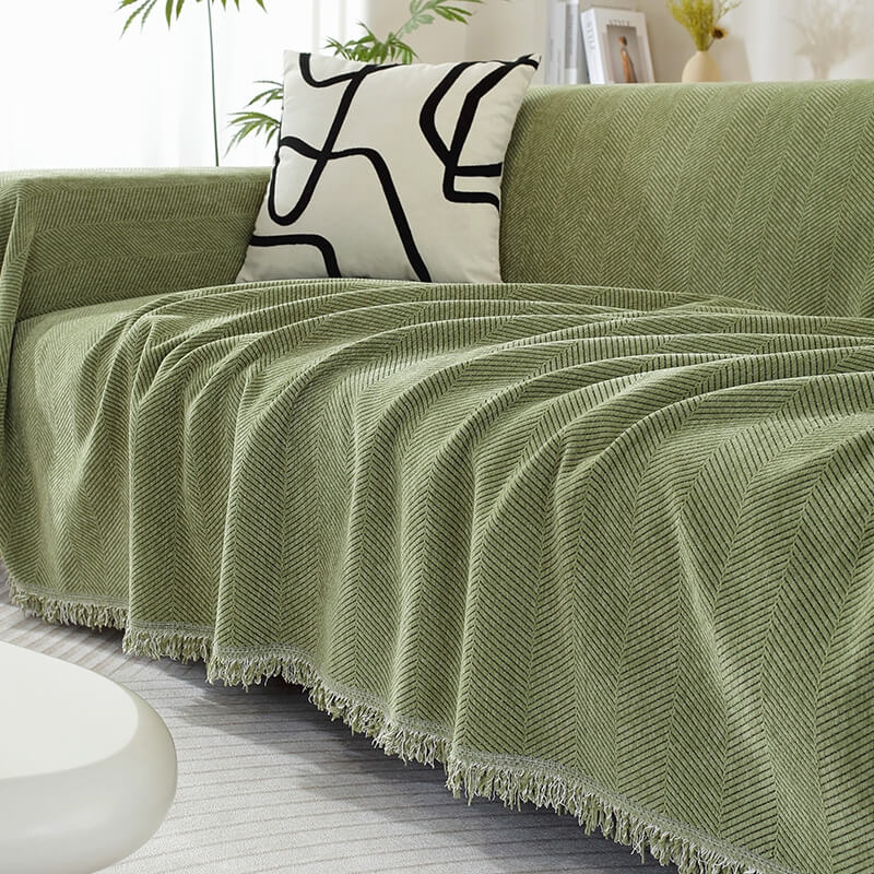 BowLift | Chenille Blanket Herringbone Tassel Sofa Cover
