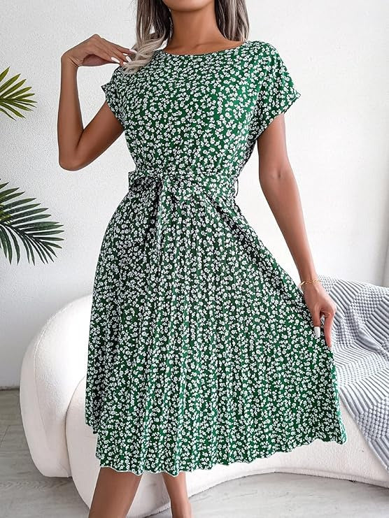 Floral A-Line Dress with Tie Waist
