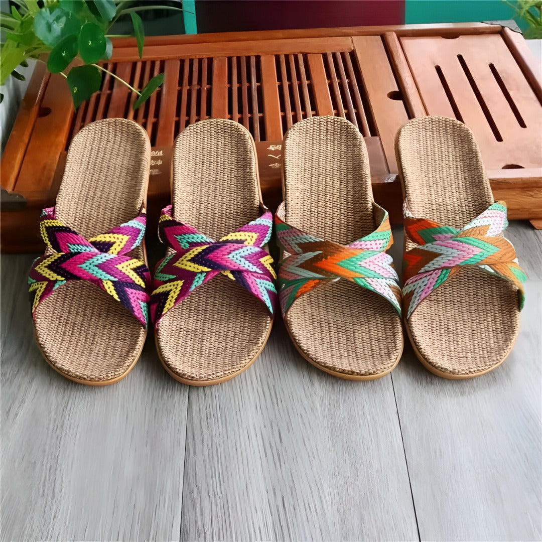 Zenvia – Colorblock Cross-Linen Summer Slippers