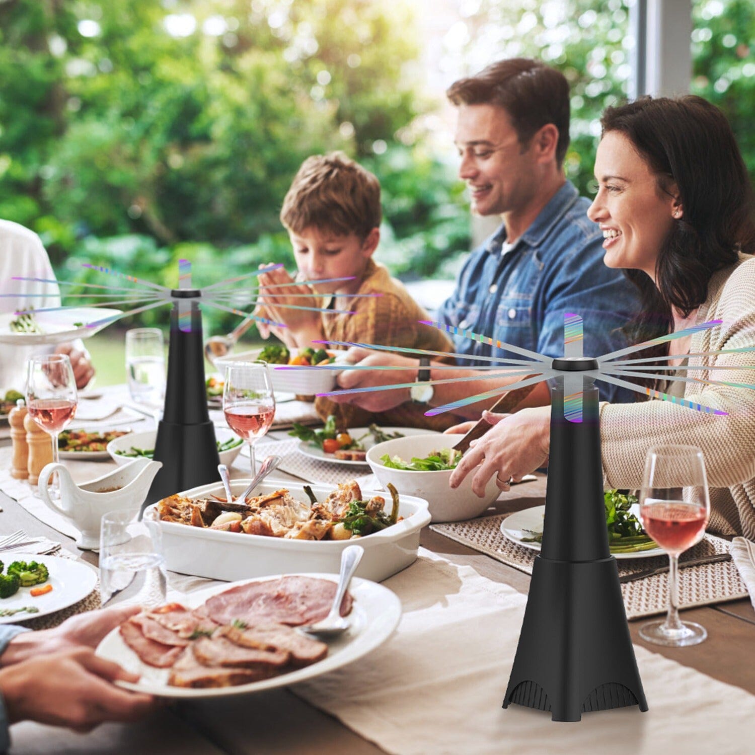 BowLift | 2-pack: Carrying fan with reflective fly repellent, rechargeable battery operated