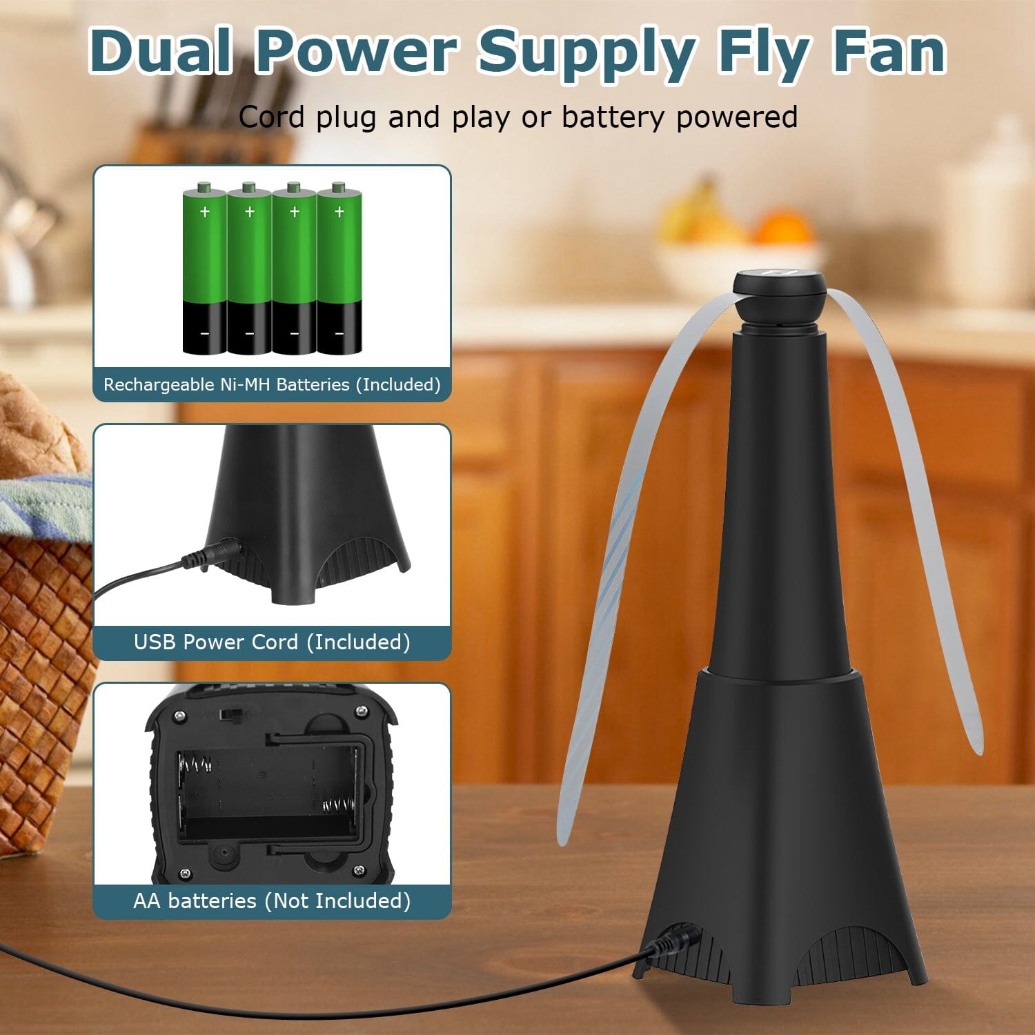 BowLift | 2-pack: Carrying fan with reflective fly repellent, rechargeable battery operated