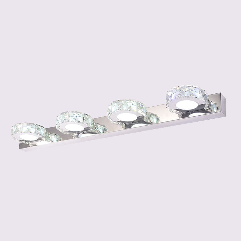 BowLift | 3/4-Light Faceted Crystal Makeup Wall Lamp Modern Stainless Steel Round/Square Bathroom Wall Mounted Light