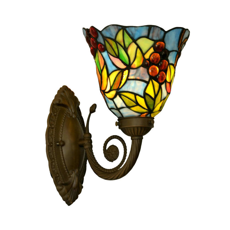 BowLift | Bell Wall Light 1 Light Stained Glass Tiffany Style Wall Light with Grape Pattern in Bronze