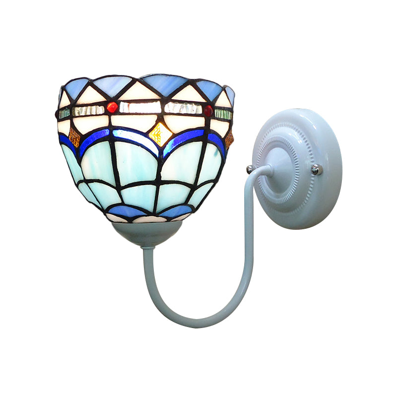 BowLift | Blue Dome Wall Light Baroque 1 Head Stained Glass Wall Light Ideas with Curved Arm
