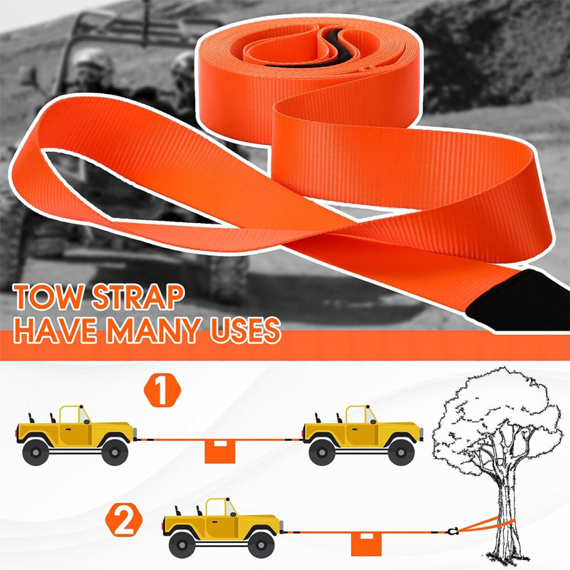 BowLift | 2" x 50 ft Recovery Tow Strap 20, 000 lbs Road Straps with Reinforced Loops and Protective Sleeves
