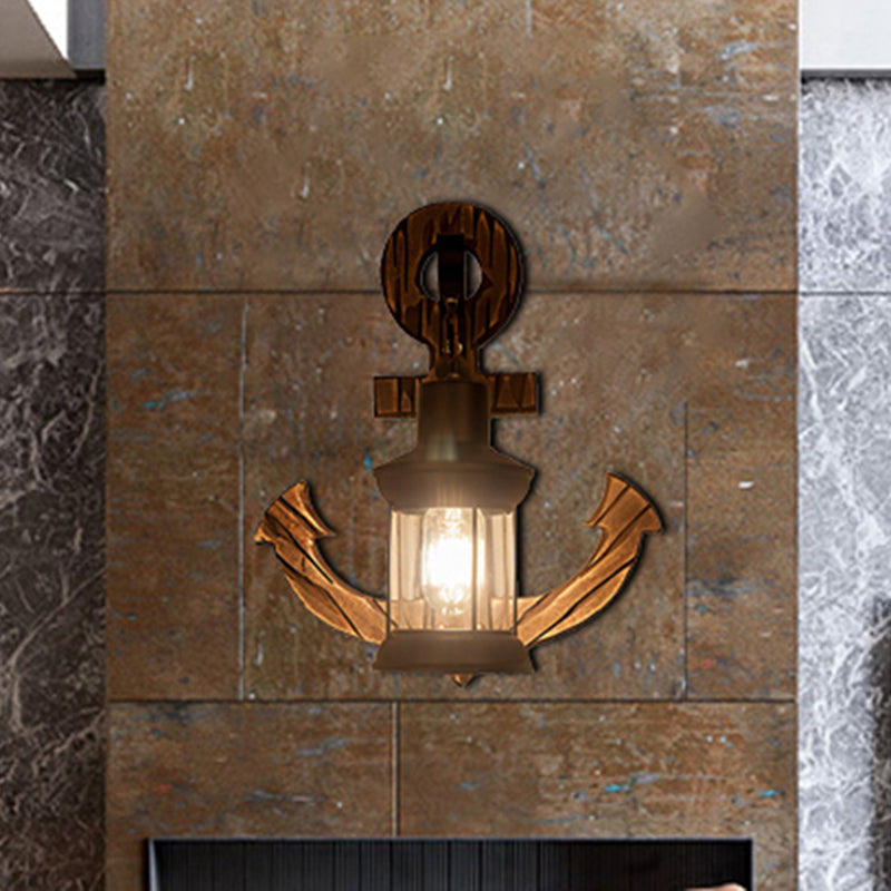 BowLift | A bulb clear glass wall lighting coastal black kerosene indoor wall lamp light fixture with wooden back panel