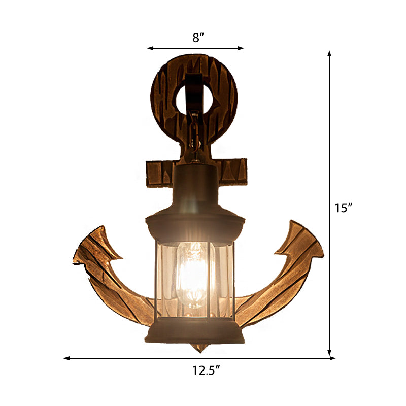 BowLift | A bulb clear glass wall lighting coastal black kerosene indoor wall lamp light fixture with wooden back panel
