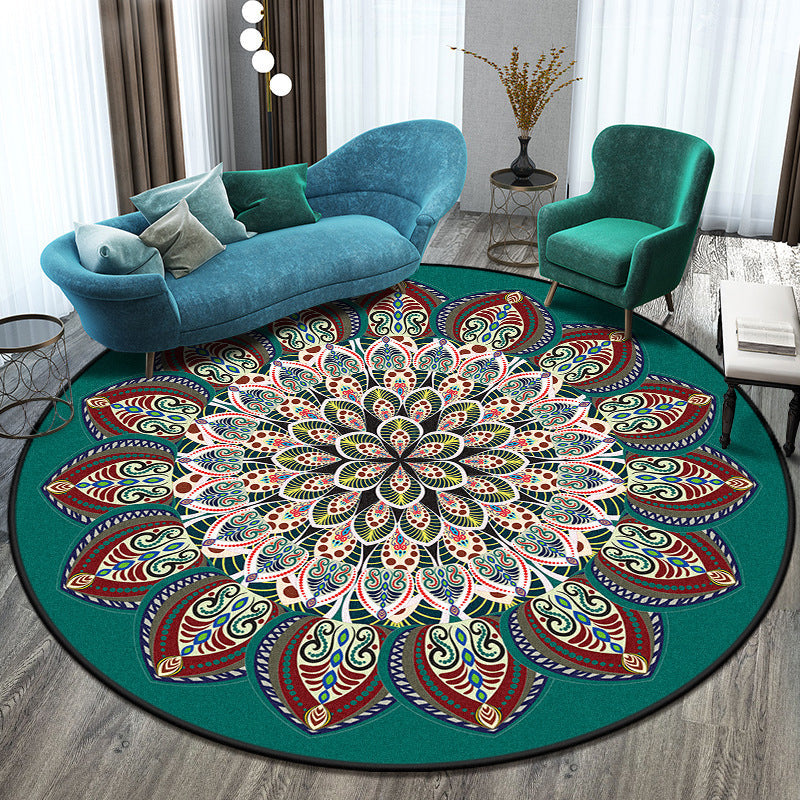 BowLift | Bohemian Living Room Rug Multicolored Mandala Rug Polyester Stain Resistant Washable Non-Slip Backing Rug for Hallway
