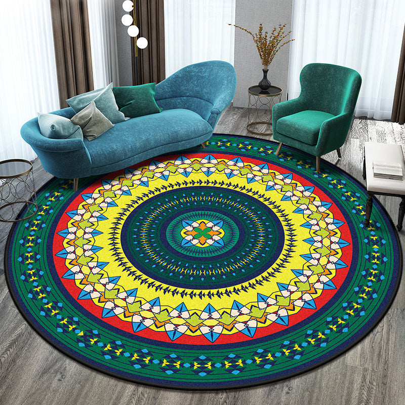BowLift | Bohemian Living Room Rug Multicolored Mandala Rug Polyester Stain Resistant Washable Non-Slip Backing Rug for Hallway