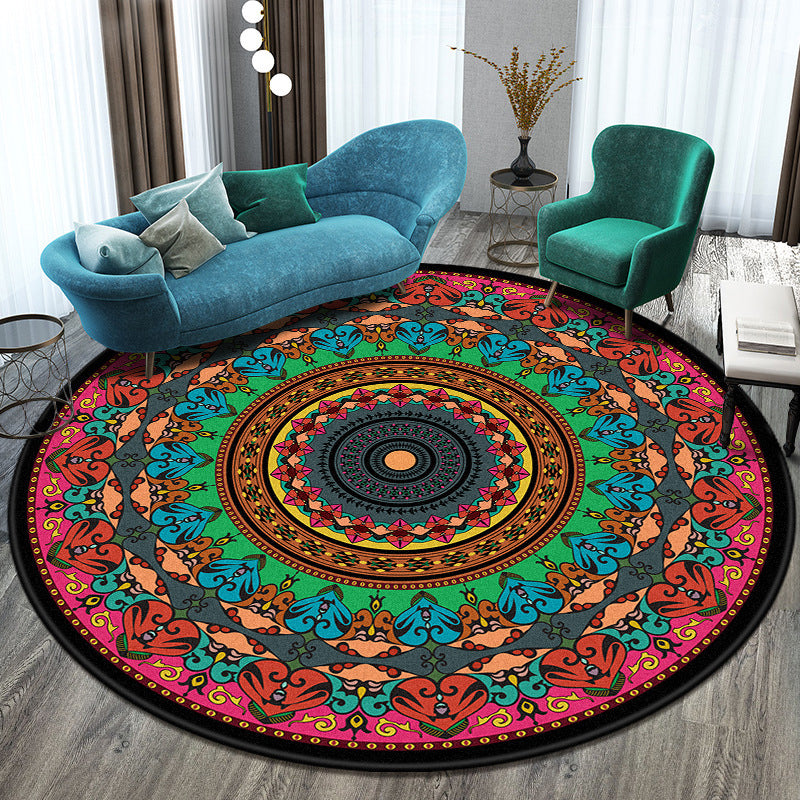 BowLift | Bohemian Living Room Rug Multicolored Mandala Rug Polyester Stain Resistant Washable Non-Slip Backing Rug for Hallway