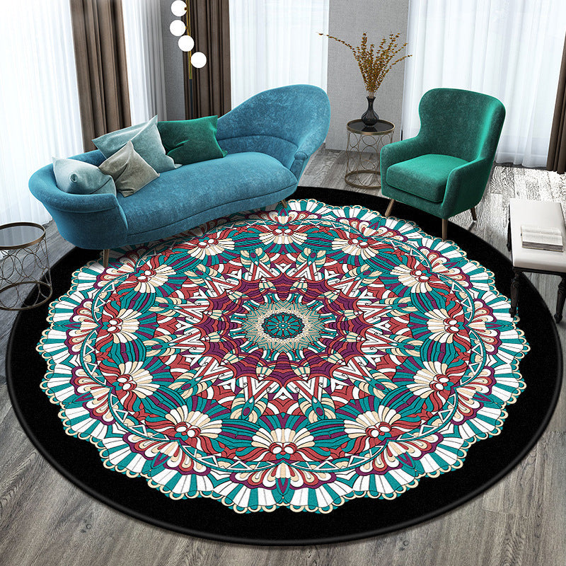 BowLift | Bohemian Living Room Rug Multicolored Mandala Rug Polyester Stain Resistant Washable Non-Slip Backing Rug for Hallway