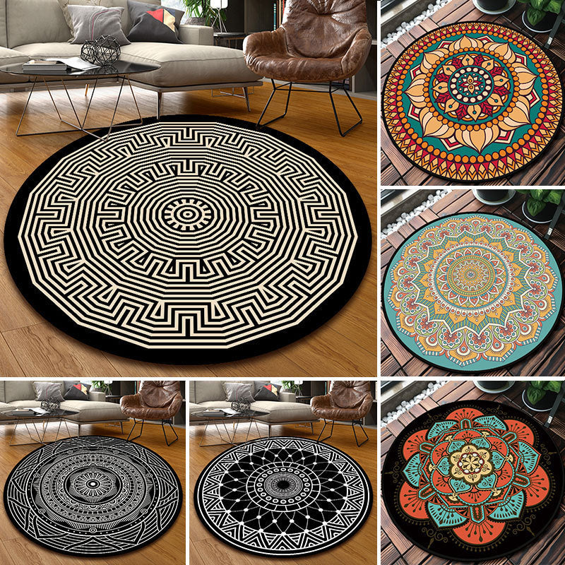 BowLift | Unique multicolored mandala rug Synthetic Moroccan rug stain resistant non-slip backing machine washable rug for the front door