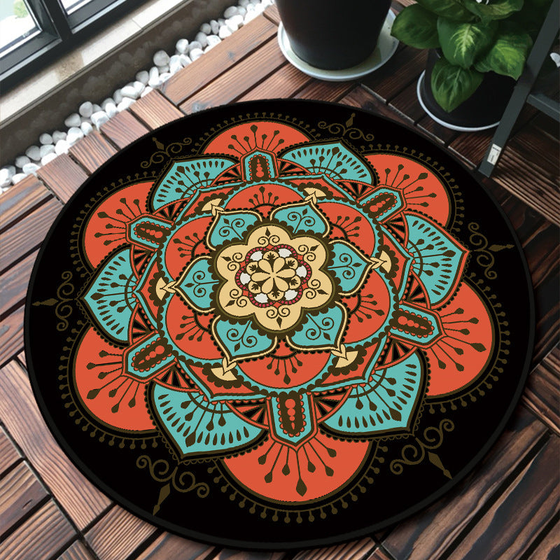 BowLift | Unique multicolored mandala rug Synthetic Moroccan rug stain resistant non-slip backing machine washable rug for the front door