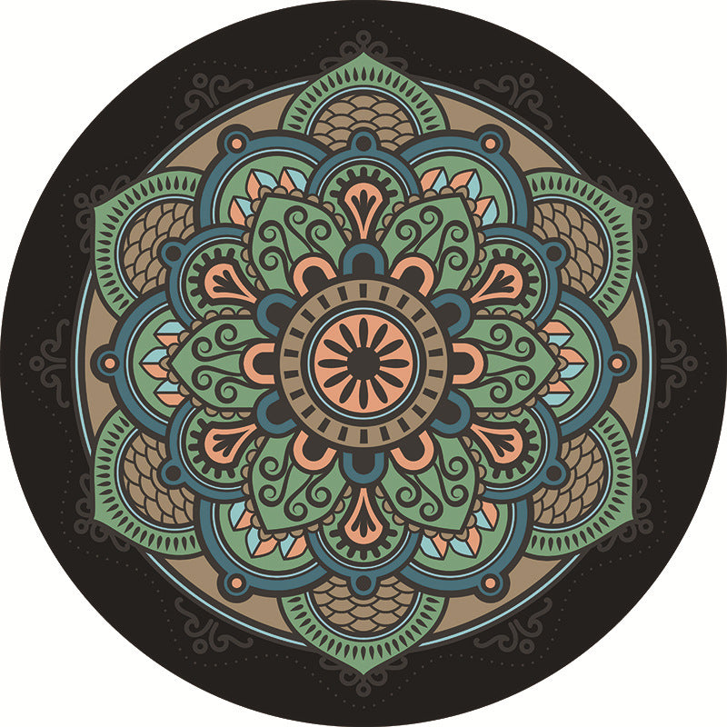 BowLift | Unique multicolored mandala rug Synthetic Moroccan rug stain resistant non-slip backing machine washable rug for the front door
