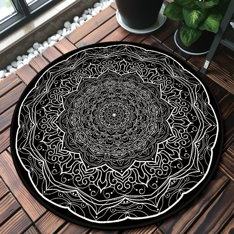 BowLift | Unique multicolored mandala rug Synthetic Moroccan rug stain resistant non-slip backing machine washable rug for the front door