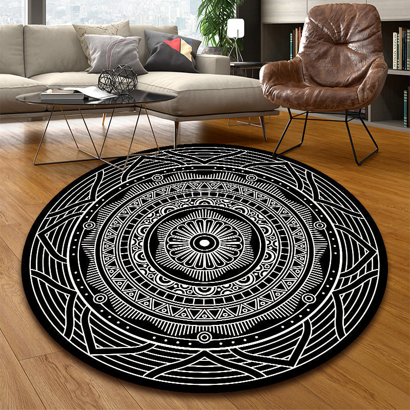 BowLift | Unique multicolored mandala rug Synthetic Moroccan rug stain resistant non-slip backing machine washable rug for the front door
