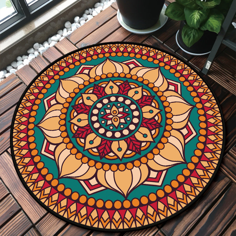 BowLift | Unique multicolored mandala rug Synthetic Moroccan rug stain resistant non-slip backing machine washable rug for the front door
