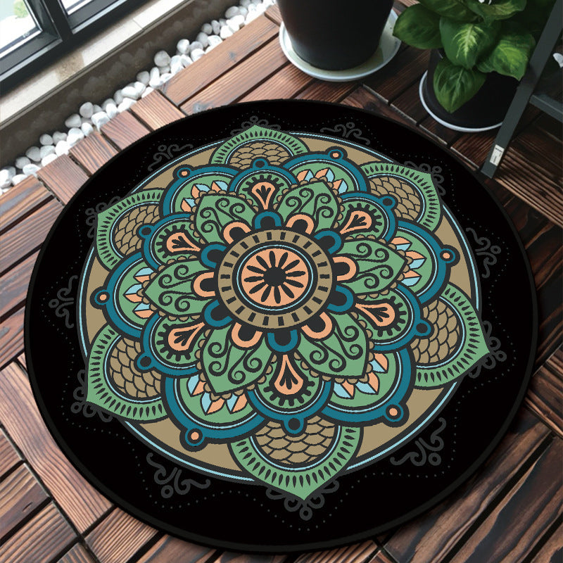 BowLift | Unique multicolored mandala rug Synthetic Moroccan rug stain resistant non-slip backing machine washable rug for the front door