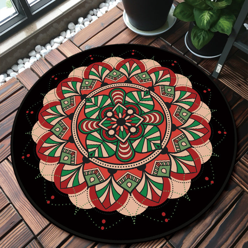 BowLift | Unique multicolored mandala rug Synthetic Moroccan rug stain resistant non-slip backing machine washable rug for the front door