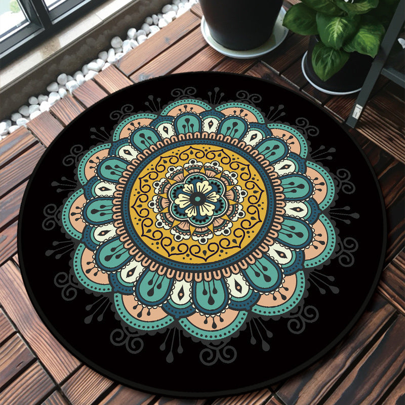 BowLift | Unique multicolored mandala rug Synthetic Moroccan rug stain resistant non-slip backing machine washable rug for the front door