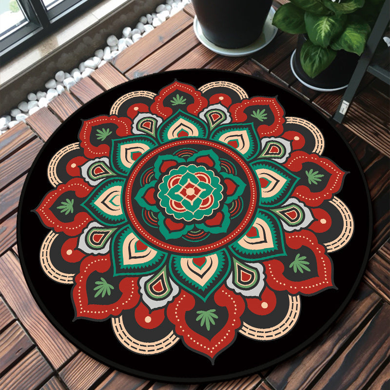 BowLift | Unique multicolored mandala rug Synthetic Moroccan rug stain resistant non-slip backing machine washable rug for the front door