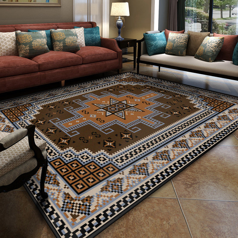 BowLift | Turkish Meeting Room Carpet Multicolor Symmetrical Tribal Pattern Carpet Polypropylene Non-Slip Stain Resistant Washable Carpet
