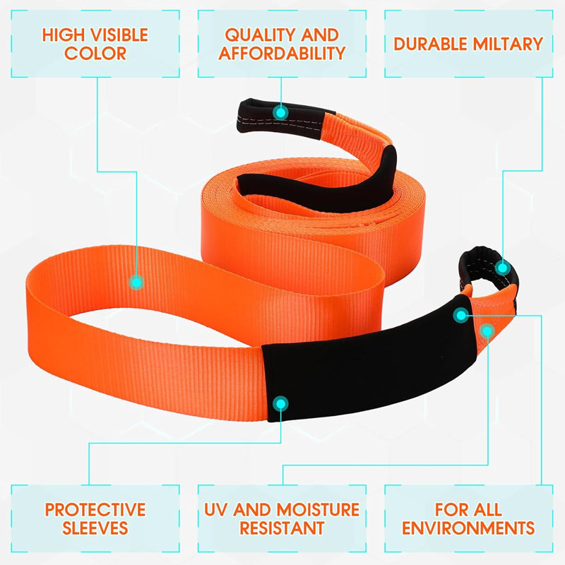 BowLift | 2" x 50 ft Recovery Tow Strap 20, 000 lbs Road Straps with Reinforced Loops and Protective Sleeves