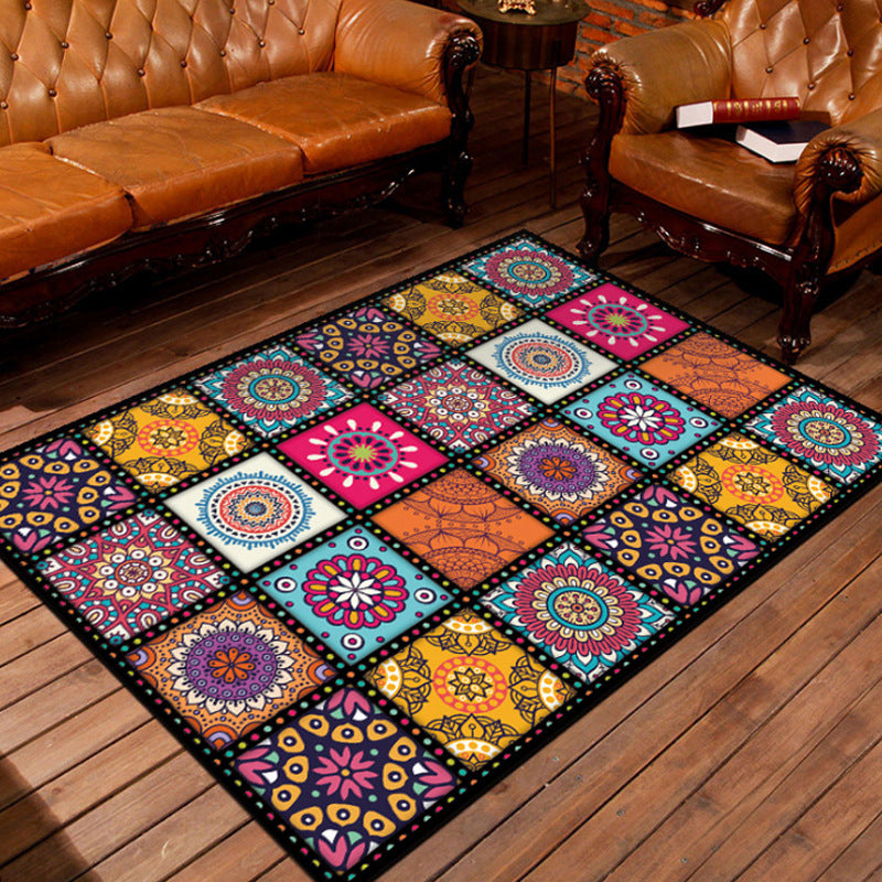 BowLift | Unusual geometric patterned rug Multicolored Moroccan style rug Polyester Anti-slip floor Machine washable Stain resistant rug for home
