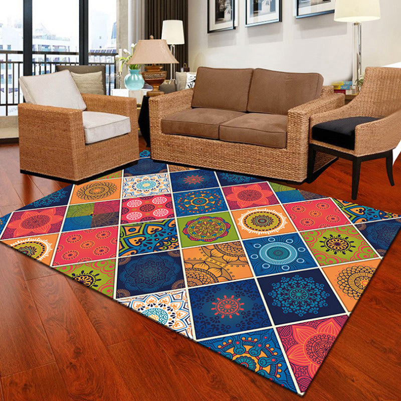 BowLift | Unusual geometric patterned rug Multicolored Moroccan style rug Polyester Anti-slip floor Machine washable Stain resistant rug for home