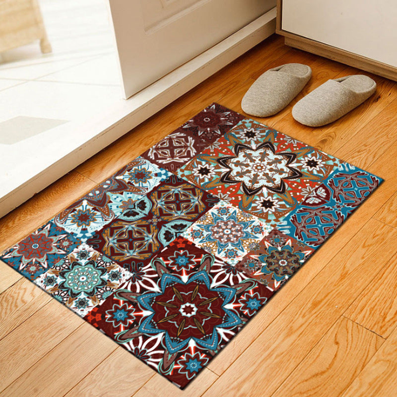 BowLift | Unusual geometric patterned rug Multicolored Moroccan style rug Polyester Anti-slip floor Machine washable Stain resistant rug for home