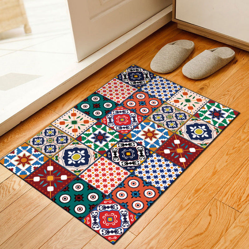 BowLift | Unusual geometric patterned rug Multicolored Moroccan style rug Polyester Anti-slip floor Machine washable Stain resistant rug for home