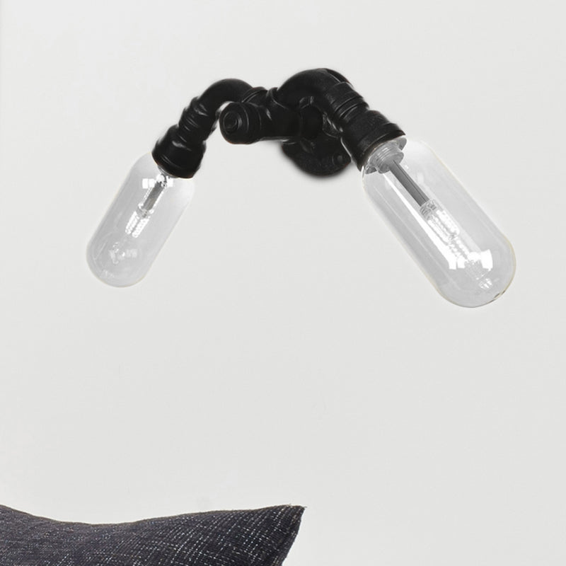 BowLift | Capsule Shade Bedroom Wall Light Industrial Metal 2 Lights Black Wall Light with Pipe Design