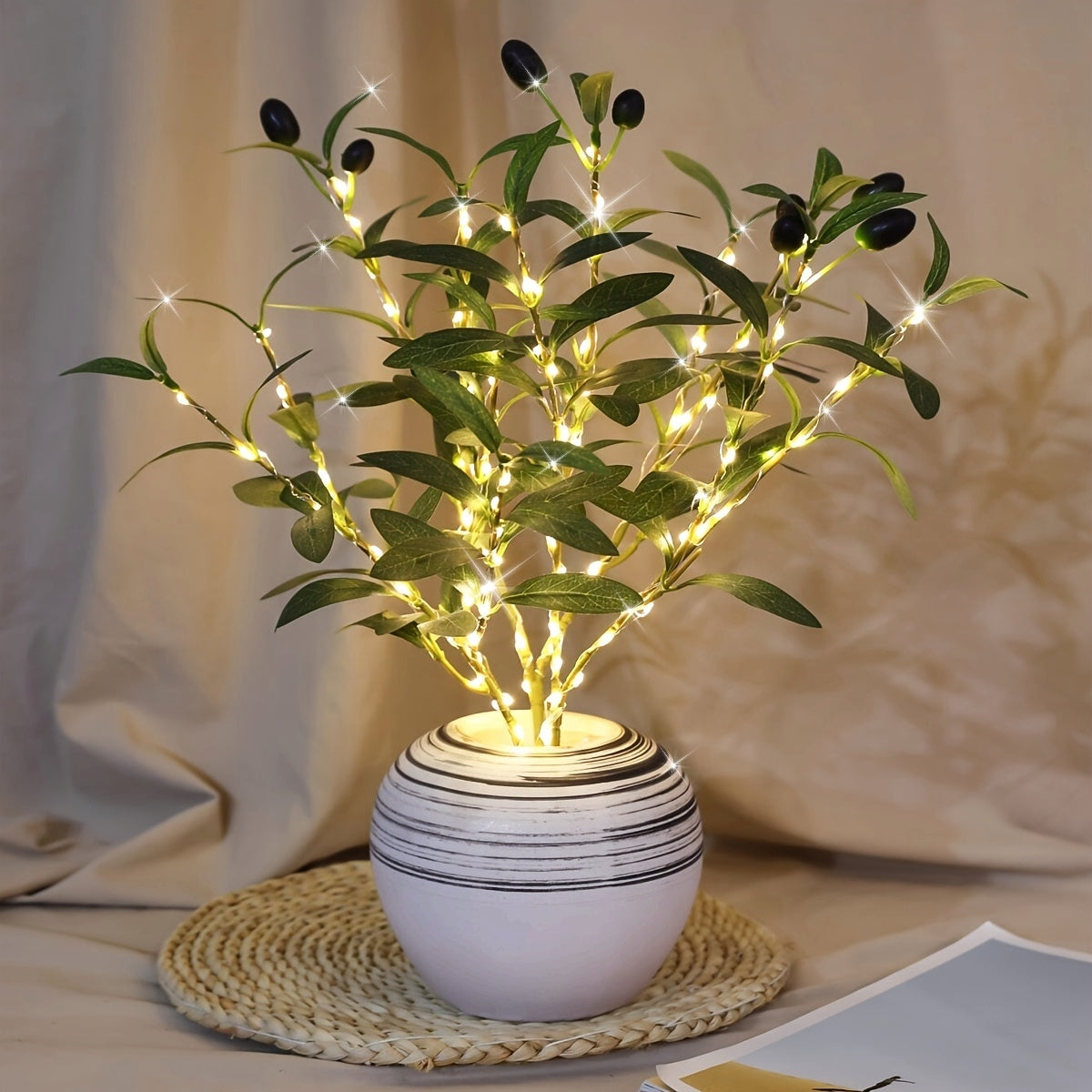 BowLift | Illuminated Olive Tree LED Lamp – Modern Decor for Festive Occasions, Weddings, Birthdays, and Party Atmosphere, Ideal for Dining Table, Cabinet, or Café Decor