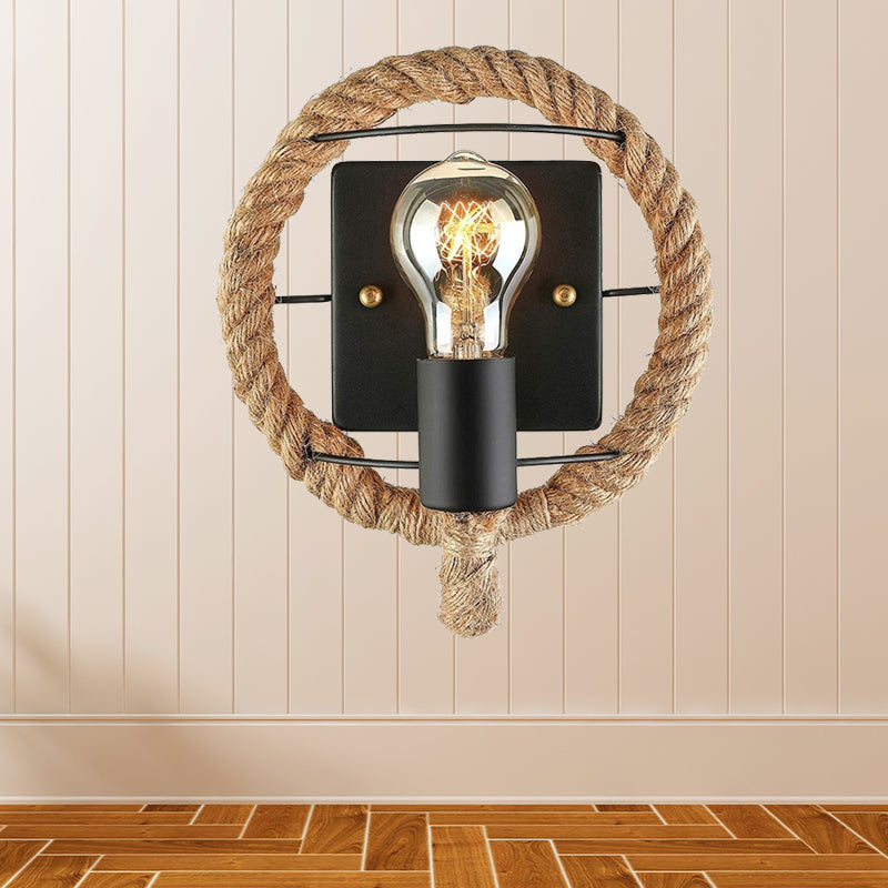 BowLift | Beige A light wall lamp light industrial rope round/oval shade wall lighting fixture for dining room