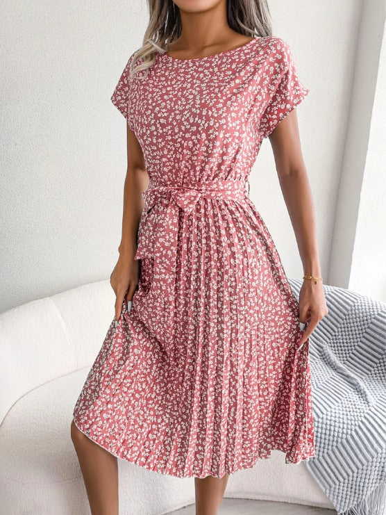 Floral A-Line Dress with Tie Waist