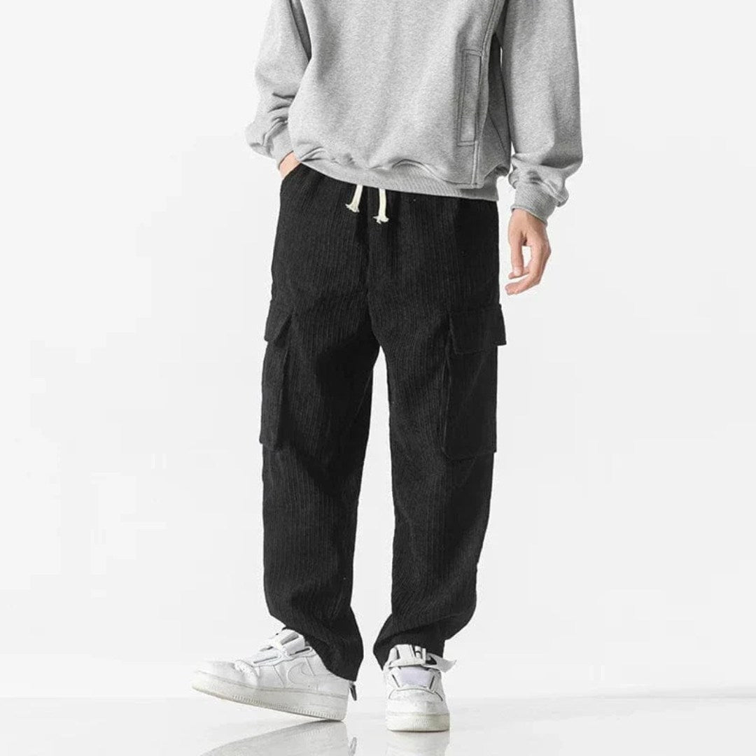 Corduroy Cargo Trousers with Drawstring Waist and Utility Pockets