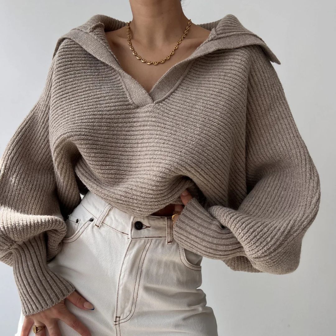 Ribbed V-Neck Sweater in Soft Stretch Knit